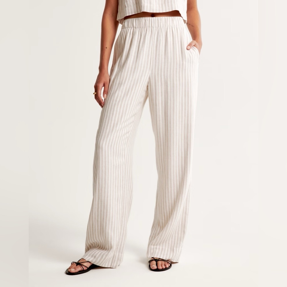 Linen-Blend Pull-On Pant Tan Stripe